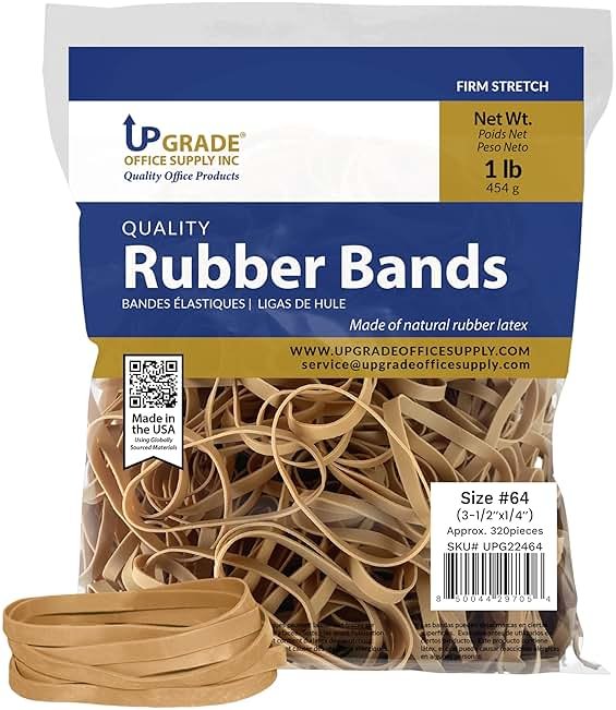 Upgrade Office Supply UPG22464 Rubber Bands, Size #64 (3-1/2 in x 1/4 in), 320 Bands, 1 lb Bag, USA - Product Image