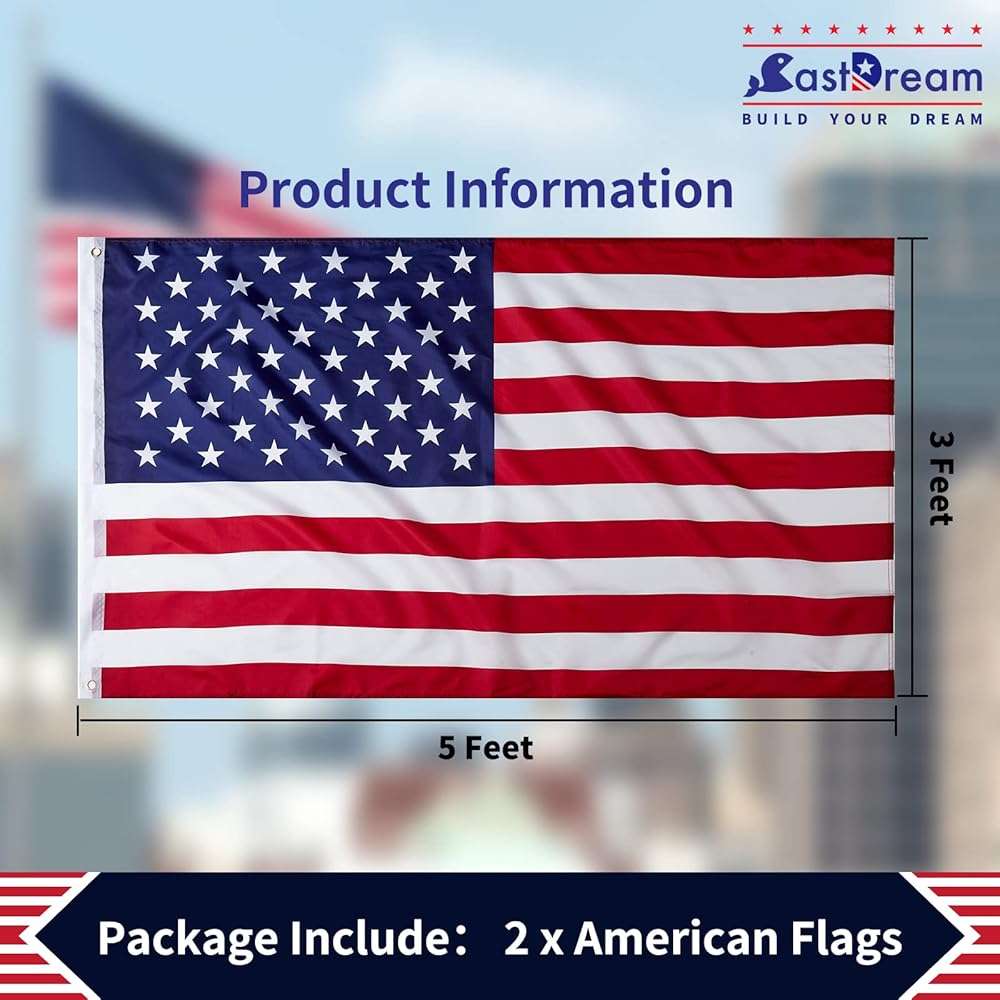 CASTDREAM American US Flag 3x5, 2 Pack Vibrant Color & Fade Resistant US Flags for Outside 3x5 ft Flags Double Stitched Long Lasting Polyester with Durable Brass Grommets USA Flag - Image 2