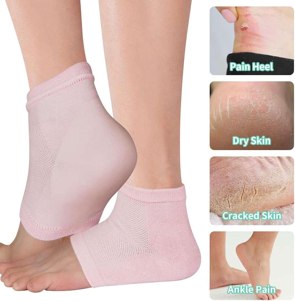 Vaincre Gel Moisturizing Heel Socks for Dry Cracked Feet Women, 4 Pairs Foot Care Spa Moisture Toeless Socks for Cracked Heel Repair Treatment Overnight (Regular) - Image 6
