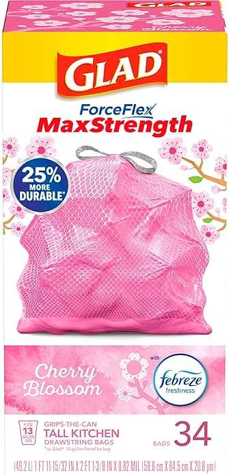 Glad Tall Kitchen Trash Bags 13 Gallon, MaxStrength Cherry Blossom Garbage Bags, Odorshield with Drawstring, 34 Count - Image 10
