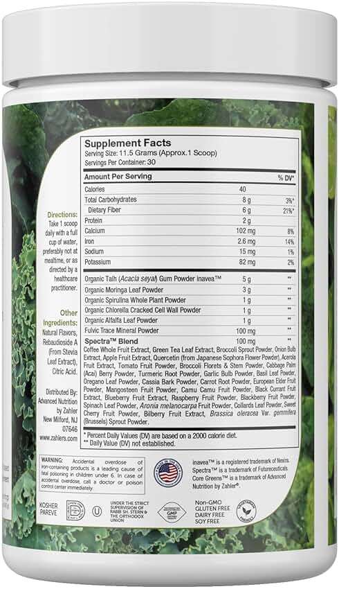 Zahler Core Greens Powder Nutrition Supplements - Superfood Powder - Super Green Juice & Smoothie Mix - Phytonutrient Rich with Spirulina, Chlorophyll & More - Kosher Superfood - Image 2