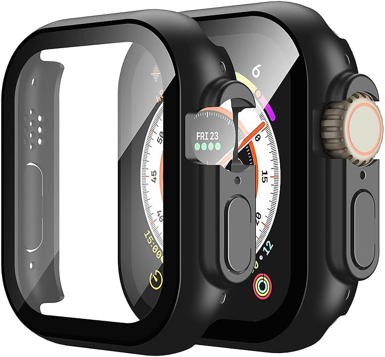 Misxi 2 Pack Hard PC Case Built in Tempered Glass Compatible with 49mm Apple Watch Ultra 3 / Ultra 2 / Ultra, Thin Protective Case with Screen Protector for iWatch Ultra3/Ultra2/Ultra, Shockproof Cover with Button, Black - Product Image
