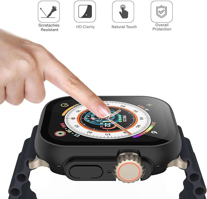 Misxi 2 Pack Hard PC Case Built in Tempered Glass Compatible with 49mm Apple Watch Ultra 3 / Ultra 2 / Ultra, Thin Protective Case with Screen Protector for iWatch Ultra3/Ultra2/Ultra, Shockproof Cover with Button, Black - Image 2