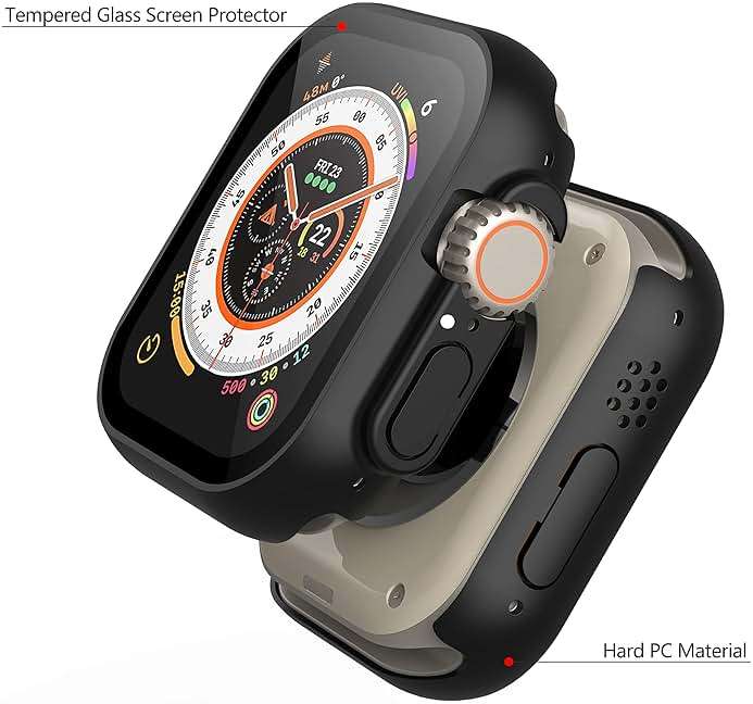 Misxi 2 Pack Hard PC Case Built in Tempered Glass Compatible with 49mm Apple Watch Ultra 3 / Ultra 2 / Ultra, Thin Protective Case with Screen Protector for iWatch Ultra3/Ultra2/Ultra, Shockproof Cover with Button, Black - Image 4