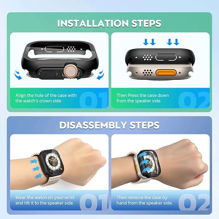 Misxi 2 Pack Hard PC Case Built in Tempered Glass Compatible with 49mm Apple Watch Ultra 3 / Ultra 2 / Ultra, Thin Protective Case with Screen Protector for iWatch Ultra3/Ultra2/Ultra, Shockproof Cover with Button, Black - Image 7