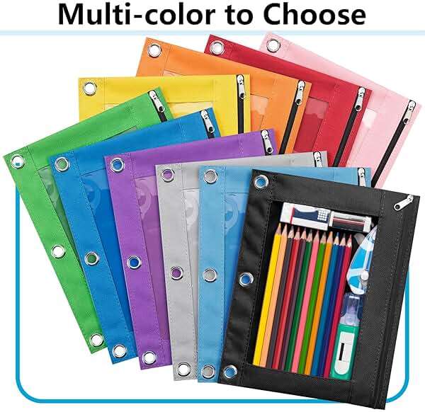 Forvencer Pencil Pouch for 3 Ring Binder, Large Pencil Case Pouch with 3 Reinforced Grommets, Pen Bag, Clear Window Pencil Case, Binder Accessories, Black - Image 7