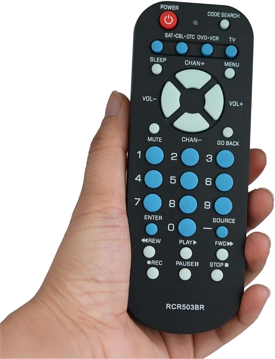 3-Device Universal Remote Control RCR503BR sub RCR503BE RCR503BZ Compatible for Most Major Remote Brands TV DVD or VCR Satellite Receiver Cable Box Digital TV Converter Palm-Sized - Image 1