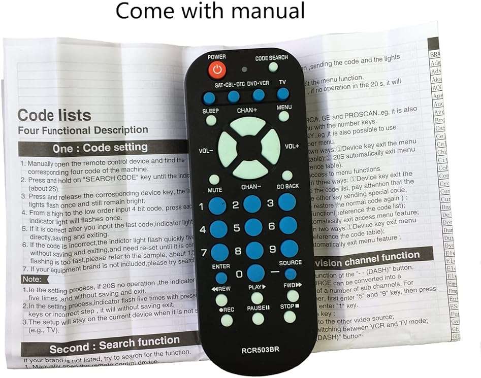3-Device Universal Remote Control RCR503BR sub RCR503BE RCR503BZ Compatible for Most Major Remote Brands TV DVD or VCR Satellite Receiver Cable Box Digital TV Converter Palm-Sized - Image 2