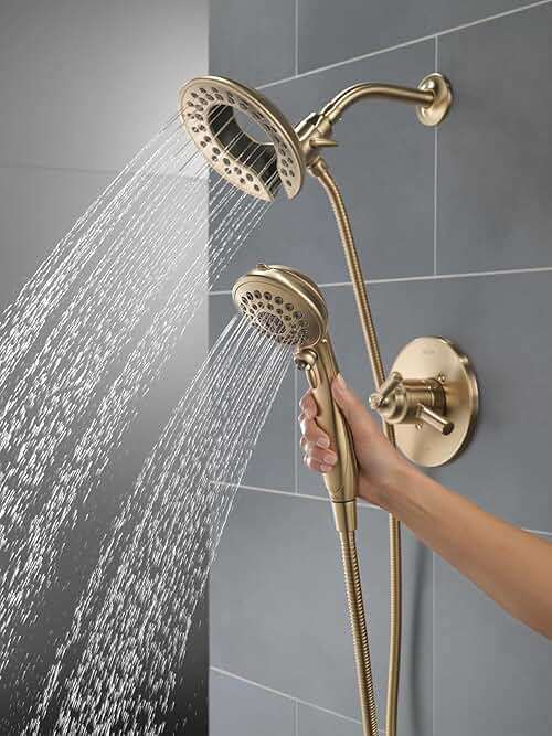 Delta Saylor 17 Series Brushed Gold Dual-Function Shower Faucet Set with In2ition 2-in-1 Dual Shower Head with HandHeld Spray Combo, Valve Trim Kit, Champagne Bronze T17235-CZ-I (Valve Not Included) - Image 2