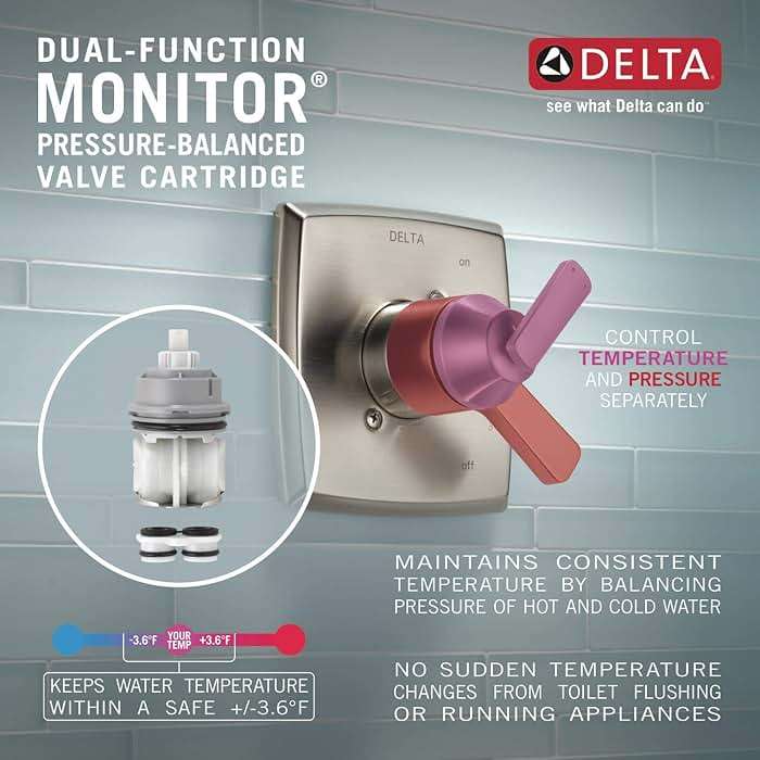 Delta Saylor 17 Series Brushed Gold Dual-Function Shower Faucet Set with In2ition 2-in-1 Dual Shower Head with HandHeld Spray Combo, Valve Trim Kit, Champagne Bronze T17235-CZ-I (Valve Not Included) - Image 7