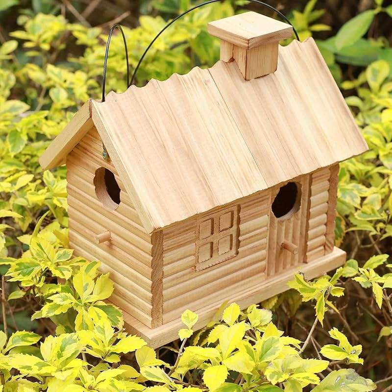 STARSWR Bird House Outside,Outdoor Bird Houses, Natural Wooden Bird Hut Clearance 2 Hole Bluebird Finch Cardinals 2 Rooms Hanging Birdhouse for Garden Viewing - Image 3