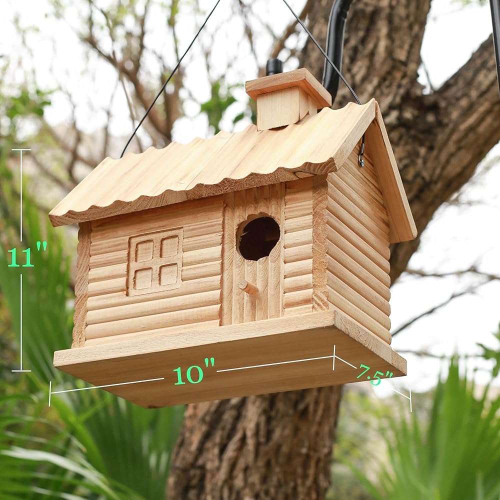 STARSWR Bird House Outside,Outdoor Bird Houses, Natural Wooden Bird Hut Clearance 2 Hole Bluebird Finch Cardinals 2 Rooms Hanging Birdhouse for Garden Viewing - Image 6