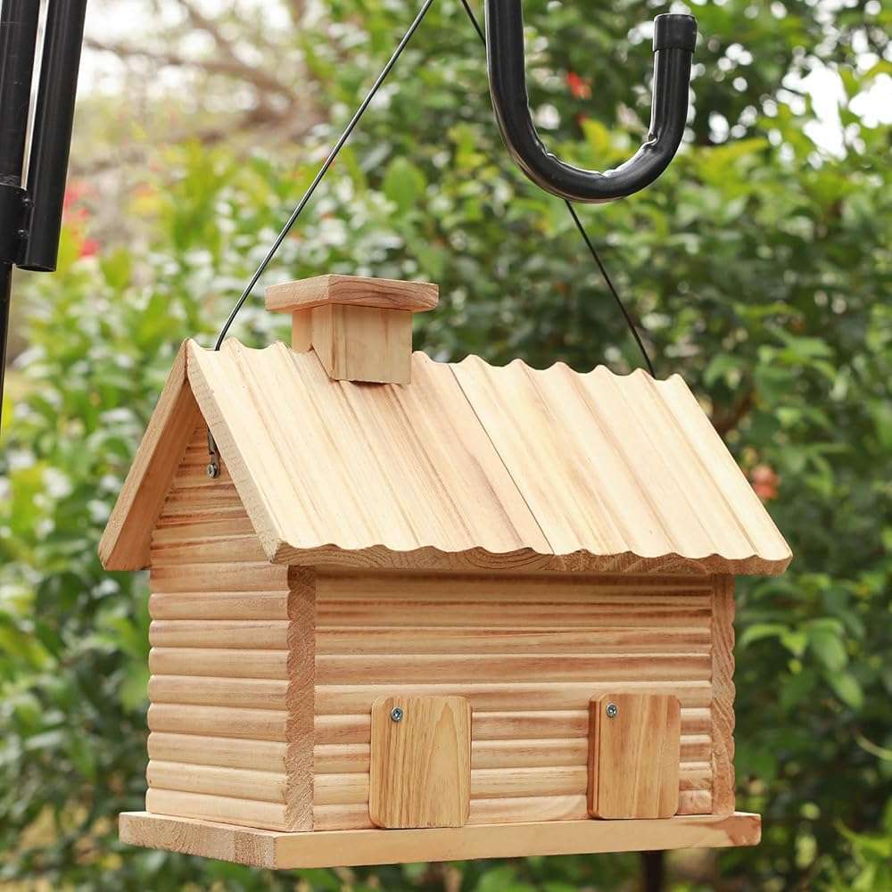 STARSWR Bird House Outside,Outdoor Bird Houses, Natural Wooden Bird Hut Clearance 2 Hole Bluebird Finch Cardinals 2 Rooms Hanging Birdhouse for Garden Viewing - Image 7