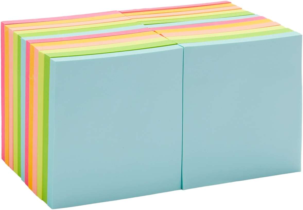 Amazon Basics Square Sticky Notes for Organizing, Reminders, To Do Lists, Clean Removal, 3"x3", 24-Pack, Assorted Colors - Image 1