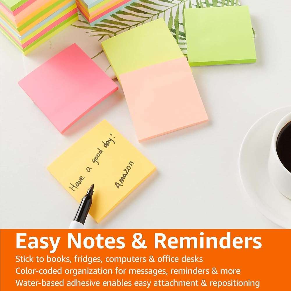 Amazon Basics Square Sticky Notes for Organizing, Reminders, To Do Lists, Clean Removal, 3"x3", 24-Pack, Assorted Colors - Image 7