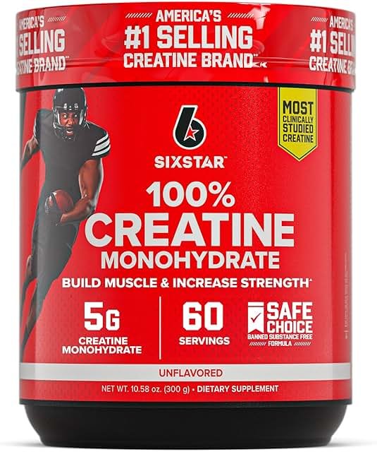 Six Star 100% Creatine Monohydrate Powder - Unflavored Micronized Creatine Monohydrate Supplement for Workout Performance, Muscle Building & Strength - Creatine Powder for Women & Men - 60 Servings - Product Image