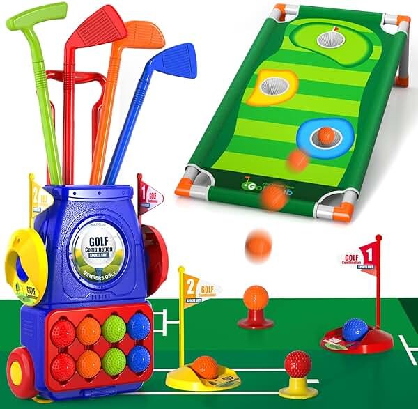 Bennol Golf Toy Set for Kids Toddlers 1-3 2-4 3-5 4-8 Years Old Boys Birthday Gifts, Upgrade Outdoor Toys Golf Game with Golf Cart, Putting Mat, 4 Clubs and 8 Balls - Product Image