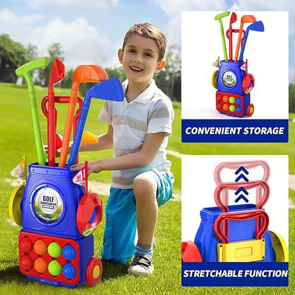 Bennol Golf Toy Set for Kids Toddlers 1-3 2-4 3-5 4-8 Years Old Boys Birthday Gifts, Upgrade Outdoor Toys Golf Game with Golf Cart, Putting Mat, 4 Clubs and 8 Balls - Image 4