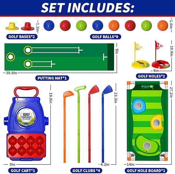 Bennol Golf Toy Set for Kids Toddlers 1-3 2-4 3-5 4-8 Years Old Boys Birthday Gifts, Upgrade Outdoor Toys Golf Game with Golf Cart, Putting Mat, 4 Clubs and 8 Balls - Image 6