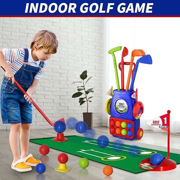 Bennol Golf Toy Set for Kids Toddlers 1-3 2-4 3-5 4-8 Years Old Boys Birthday Gifts, Upgrade Outdoor Toys Golf Game with Golf Cart, Putting Mat, 4 Clubs and 8 Balls - Image 7