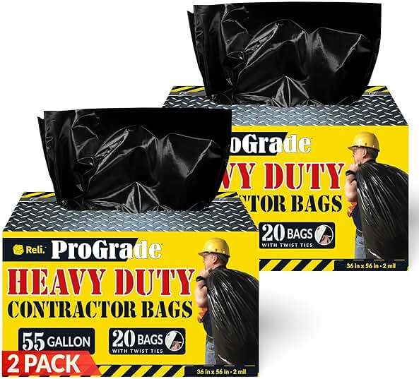 Reli. Contractor Garbage Bags 55 Gallon | 40 Trash Bags | Heavy Duty | Black Contractor - Image 1