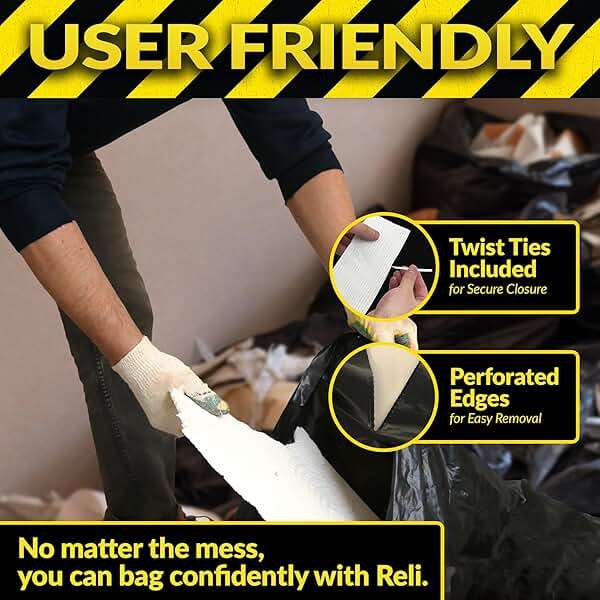 Reli. Contractor Garbage Bags 55 Gallon | 40 Trash Bags | Heavy Duty | Black Contractor - Image 4