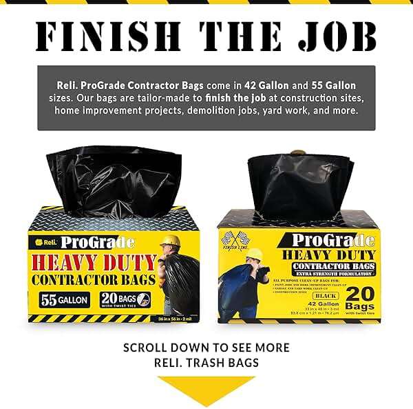Reli. Contractor Garbage Bags 55 Gallon | 40 Trash Bags | Heavy Duty | Black Contractor - Image 7