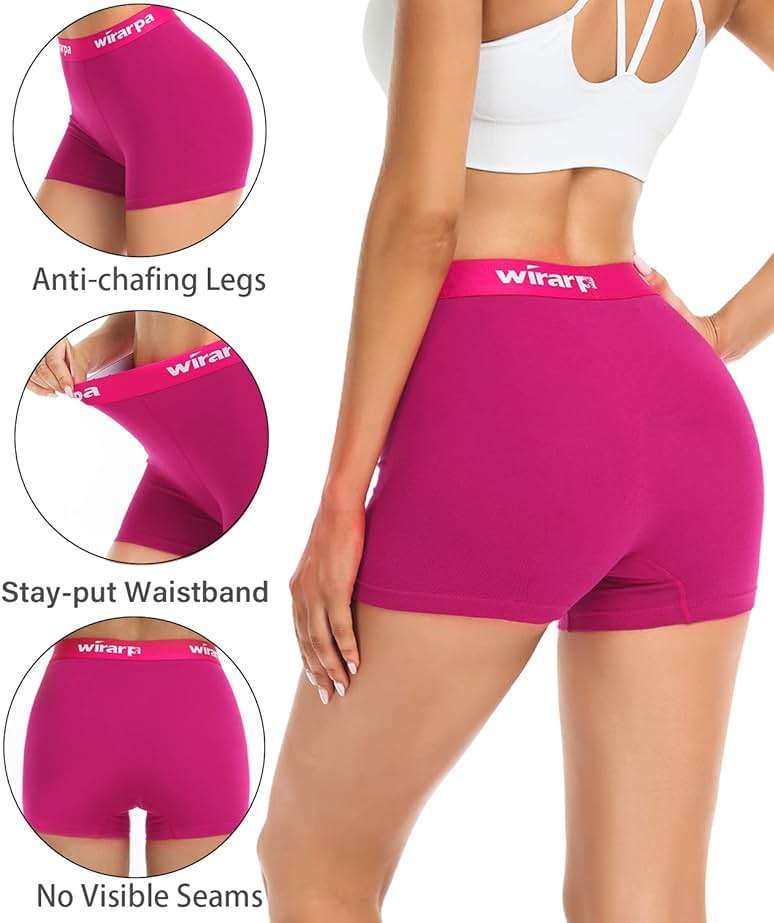 wirarpa Women's Cotton Boxer Briefs Underwear Boy Shorts 3" Inseam 4 Pack - Image 3