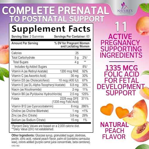Prenatal Vitamins for Women - Pregnancy Vitamins Gummies with Folic Acid, Vitamin A, C, D3, B12, B6 - Prenatal Multivitamin Gummy for for Fetal Support, Pregnant & Nursing Women - 120 Gummies - Image 3