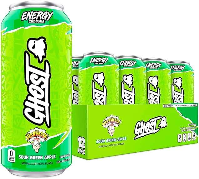 GHOST Energy Drink - 12-Pack, Warheads Sour Green Apple, 16oz - Energy & Focus & No Artificial Colors - 200mg of Natural Caffeine, L-Carnitine & Taurine - Gluten-Free & Vegan - Image 1