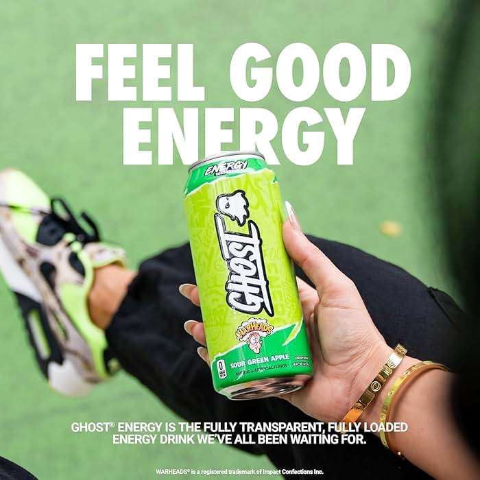 GHOST Energy Drink - 12-Pack, Warheads Sour Green Apple, 16oz - Energy & Focus & No Artificial Colors - 200mg of Natural Caffeine, L-Carnitine & Taurine - Gluten-Free & Vegan - Image 2