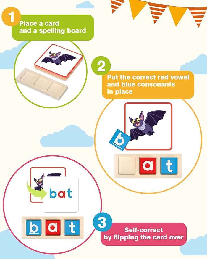 Gojmzo Wooden CVC Word Spelling Games, Preschool Kindergarten Learning Activities, Montessori Educational Toys Gifts for 3 4 5 6 Year Old Kids, Sight Words Flash Cards Reading Letters for Toddlers - Image 3