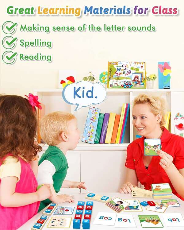 Gojmzo Wooden CVC Word Spelling Games, Preschool Kindergarten Learning Activities, Montessori Educational Toys Gifts for 3 4 5 6 Year Old Kids, Sight Words Flash Cards Reading Letters for Toddlers - Image 4