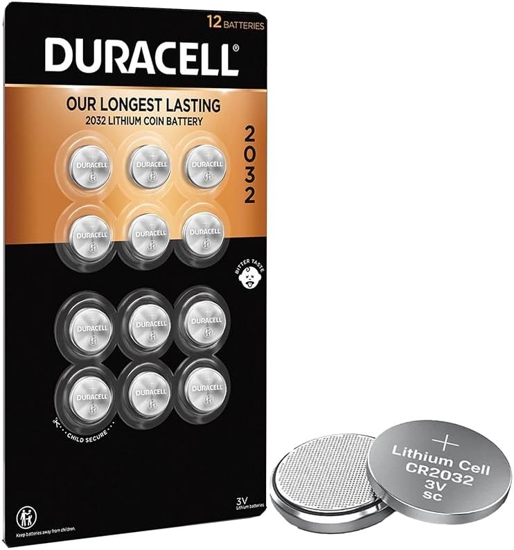 Duracell CR2032 3V Lithium Battery, Child Safety Features, 12 Count Pack, Lithium Coin Battery for Key Fob, Car Remote, Glucose Monitor, CR Lithium 3 Volt Cell (2032 3V) - Product Image