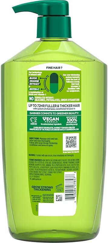 Garnier Fructis Grow Strong Thickening Shampoo for Fine Hair, Biotin-C, 33.8 Fl Oz, 1 Count (Packaging May Vary) - Image 6
