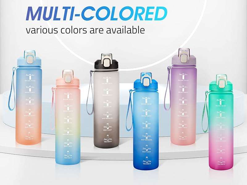 YC Kitchen Motivational Water Bottle with Time Marker- 32oz Water Bottles with Times to Drink, Leakproof & BPA Free Sports Water Bottle with Straw & Carry Strap for Fitness, Gym, and Outdoor Sports - Image 7