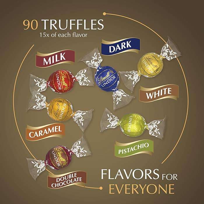Lindt LINDOR Assorted Chocolate Truffles 90 Count Gift Box, Chocolate Candy with Smooth, Melting Truffle Center, 38.4 oz. Box - Image 5