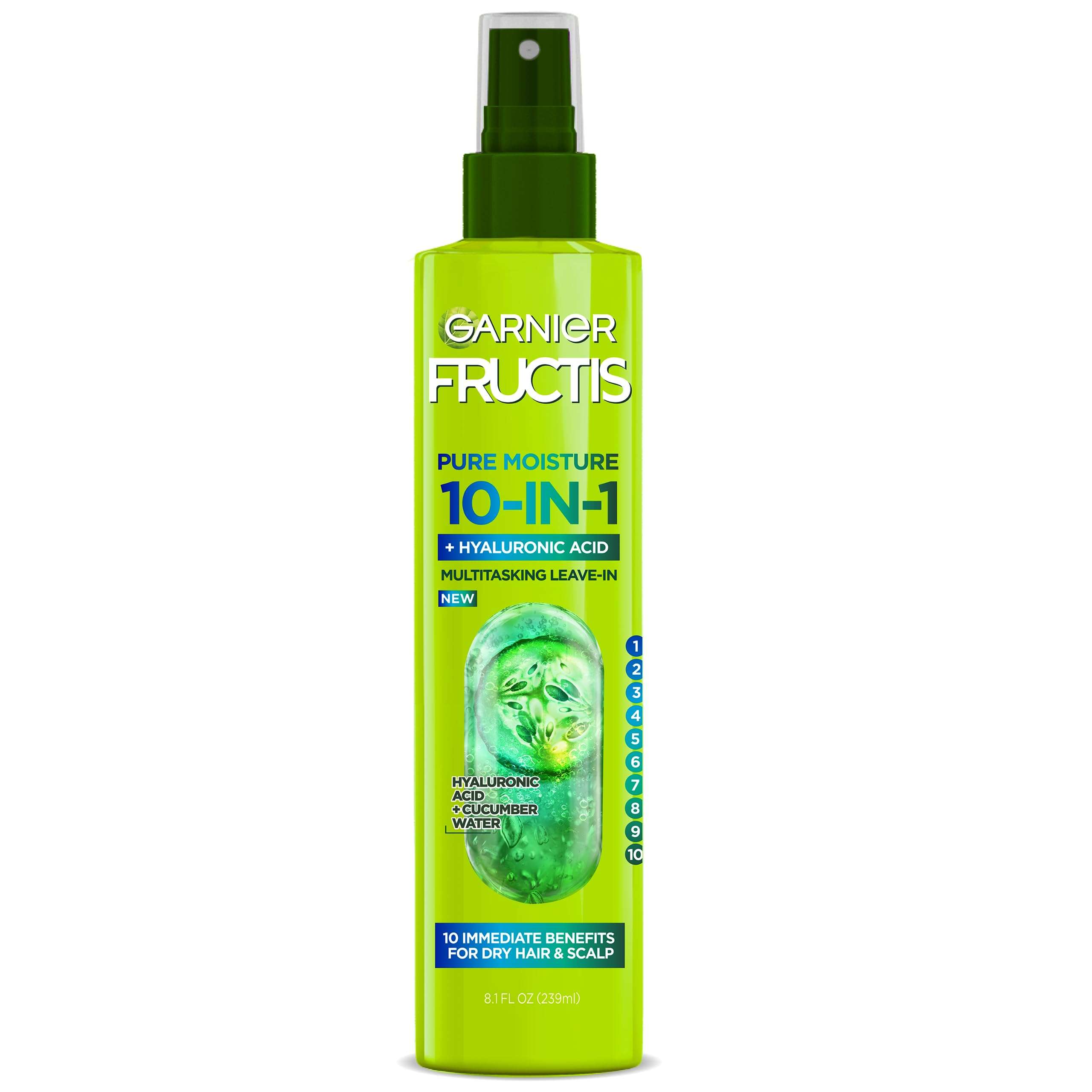 Garnier Fructis Pure Moisture 10-in-1 Spray for Dry Hair and Scalp, Hyaluronic Acid, 8.1 Fl Oz, 1 Count (Packaging May Vary) - Image 1