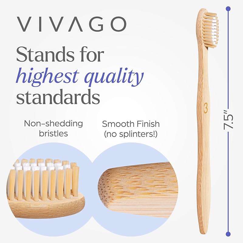 VIVAGO Bamboo Toothbrushes Medium Bristles 10 Pack - BPA Free Medium Bristles Toothbrushes for Adults - Eco-Friendly, Natural Wooden Toothbrush - Image 5