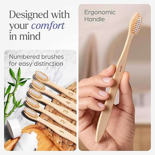 VIVAGO Bamboo Toothbrushes Medium Bristles 10 Pack - BPA Free Medium Bristles Toothbrushes for Adults - Eco-Friendly, Natural Wooden Toothbrush - Image 6