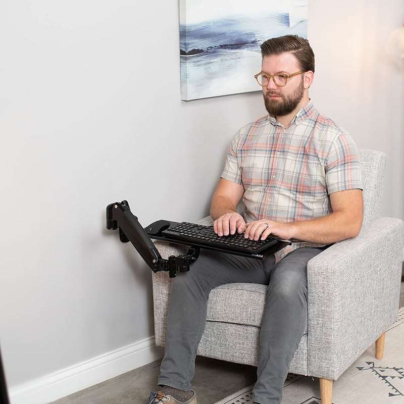 VIVO Sit-Stand 24 Inch Pneumatic Spring Keyboard and Mouse Tray Wall Mount, Counterbalance Height Adjustable Typing Platform, Ergonomic Tilt, Neutral Writing Position, Black, MOUNT-KB35A - Image 2