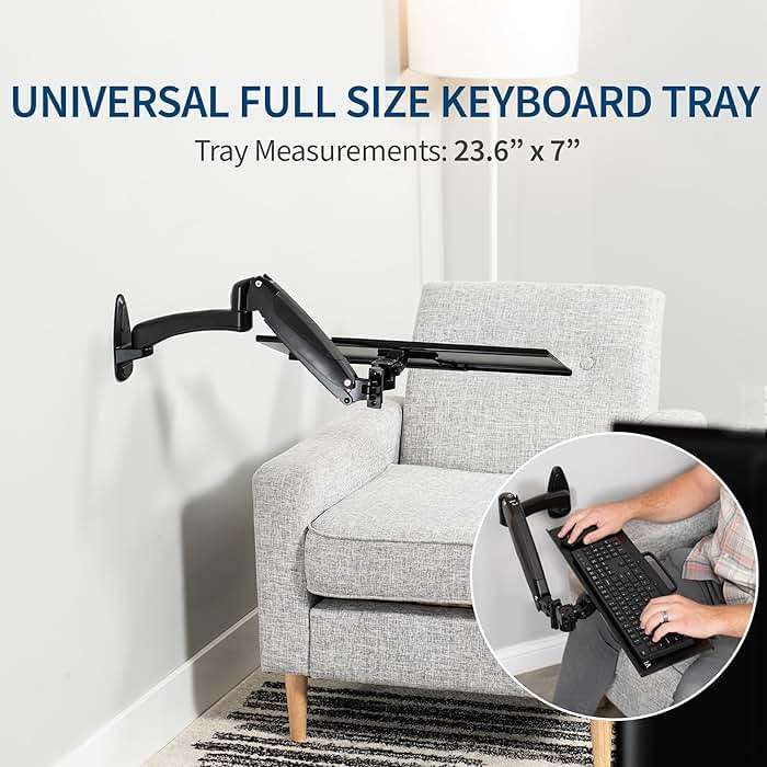 VIVO Sit-Stand 24 Inch Pneumatic Spring Keyboard and Mouse Tray Wall Mount, Counterbalance Height Adjustable Typing Platform, Ergonomic Tilt, Neutral Writing Position, Black, MOUNT-KB35A - Image 4