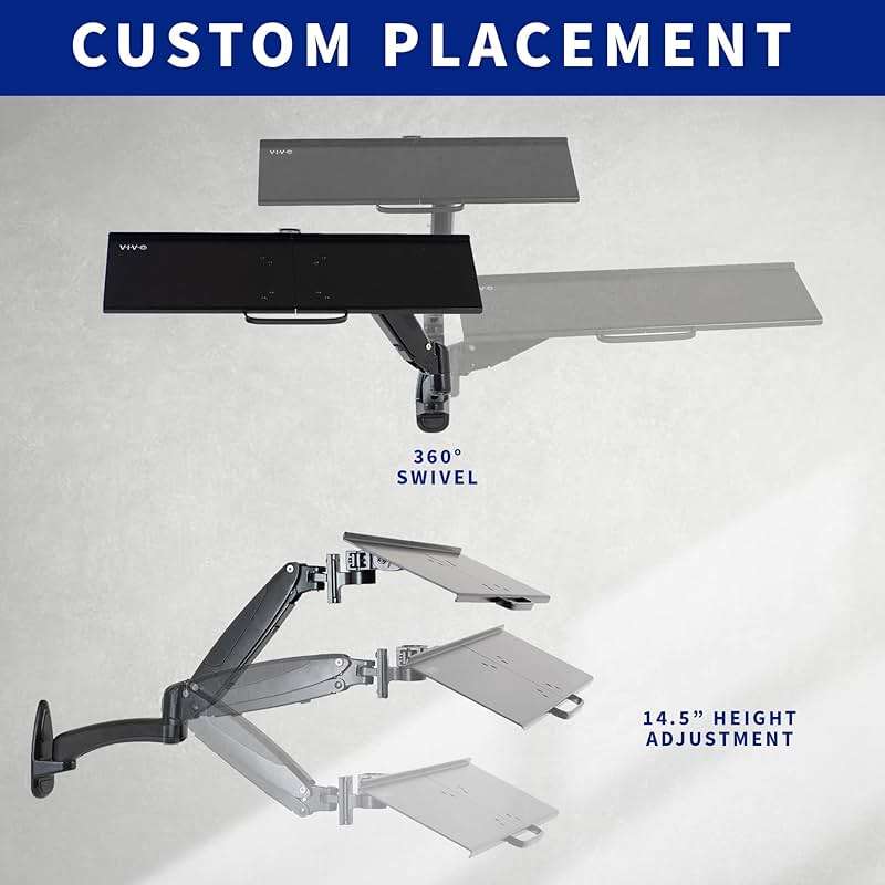 VIVO Sit-Stand 24 Inch Pneumatic Spring Keyboard and Mouse Tray Wall Mount, Counterbalance Height Adjustable Typing Platform, Ergonomic Tilt, Neutral Writing Position, Black, MOUNT-KB35A - Image 9