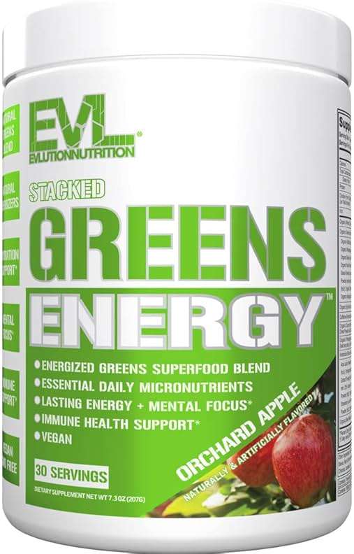 Evlution Greens and Superfoods Energy Drink Powder - EVL Super Greens Powder Smoothie Mix with Caffeine Spirulina Chlorella and Wheat Grass - Vegan - for Energy Focus and Immunity - Image 1
