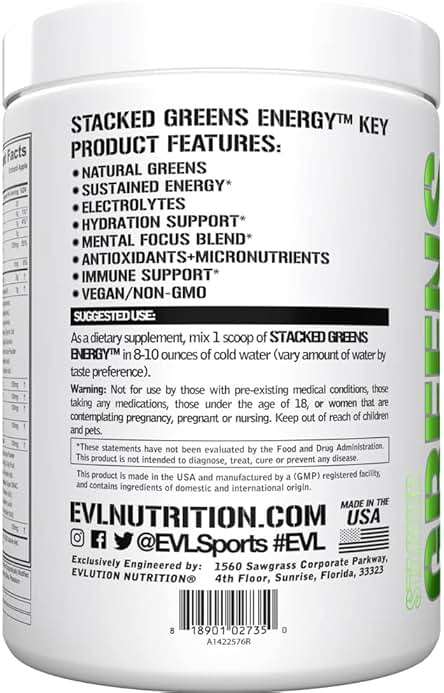 Evlution Greens and Superfoods Energy Drink Powder - EVL Super Greens Powder Smoothie Mix with Caffeine Spirulina Chlorella and Wheat Grass - Vegan - for Energy Focus and Immunity - Image 3