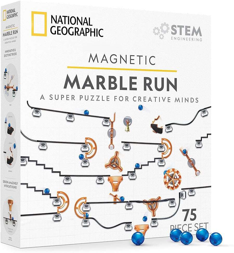 National Geographic Magnetic Marble Run - 75-Piece STEM Building Set for Kids & Adults with Magnetic Track & Trick Pieces & Marbles for Building A Marble Maze, STEM Project - Image 1