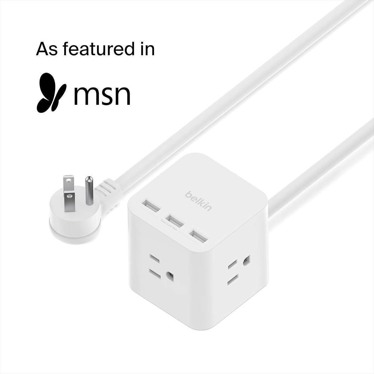 Belkin 6-Outlet Power Cube w/ 3 AC Outlets, 3 USB-A Ports, & 5ft Sturdy Extension Cord - Convenient Compact Cube for Home, Office, Travel, Desktop, & Phone Charger - 4.5 Amps - Image 2