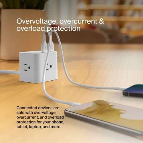 Belkin 6-Outlet Power Cube w/ 3 AC Outlets, 3 USB-A Ports, & 5ft Sturdy Extension Cord - Convenient Compact Cube for Home, Office, Travel, Desktop, & Phone Charger - 4.5 Amps - Image 6