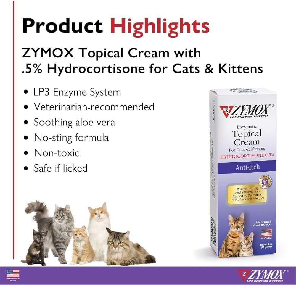 Zymox Cat & Kitten Topical Cream w/ .5% hydrocortisone - 1 oz. Tube - Image 2
