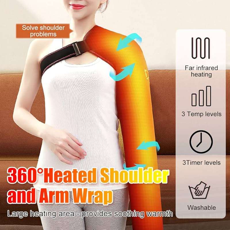 Shoulder Arm Hand Heating Pad for Pain Relief, Ultra Long Heated Wrist Wrap Heated Elbow Brace Hand Warmer for Tendonitis, Arthritis, Sports Injury Recovery, 3 Temperature Settings & Timer - Image 2